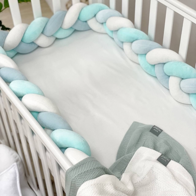 Protectie laterala patut bebe alb-menta (2)